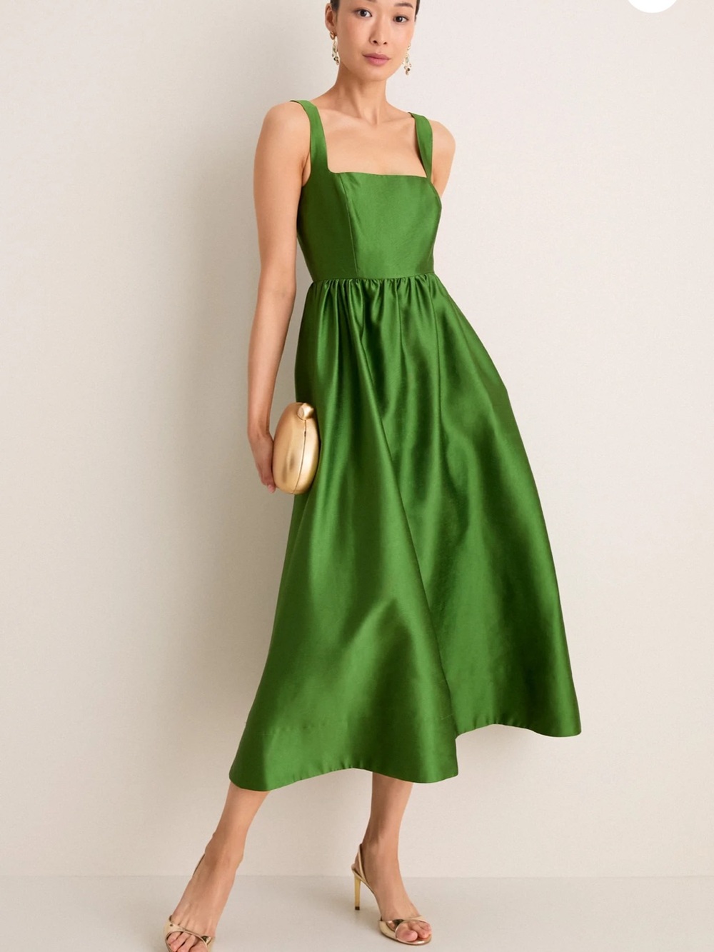 Tuckernuck Emerald Green Satin Square-Neck Midi Dress